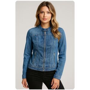 Guess Los Angeles Denim Jean Jacket Full Zip Pockets Motorcycle Size XL